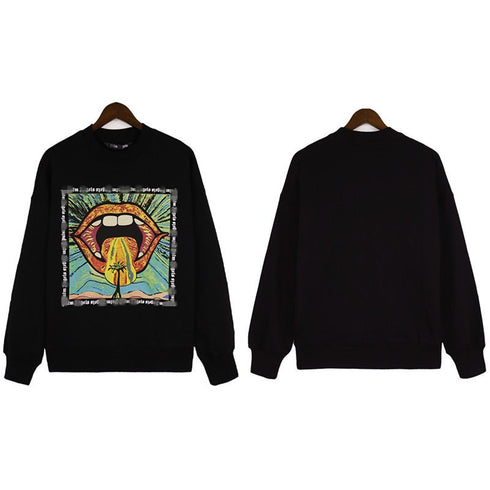Palm Angels Sweatshirts Painted Mouth Logo Print Long Sleeve Crew Neck Sweater
