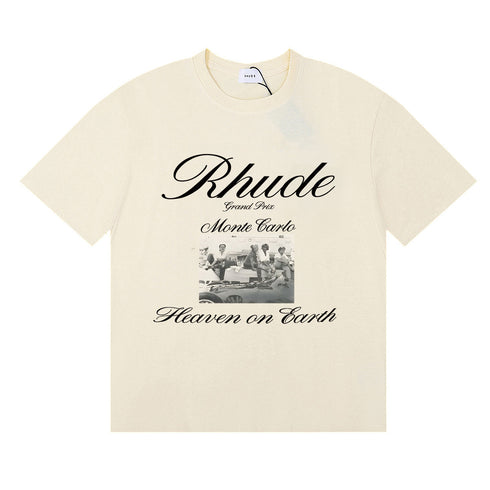 Rhude T-shirts Heave on Earth Printed Cotton Casual Short Sleeve Men and Women