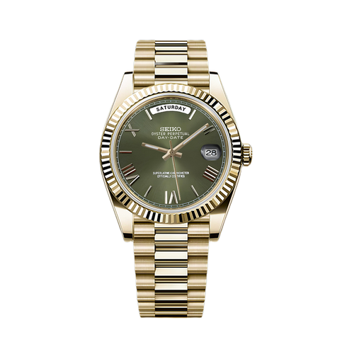 Seiko Mod Daydate | Gold Olive Green