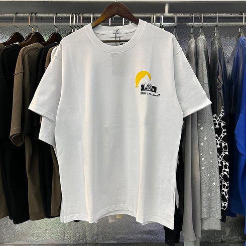 Rhude T-shirts Racing Printed Cotton Casual Short Sleeves Men and Women