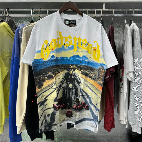Godspeed T-shirts Knight Rose Print Cotton Casual Short Sleeve Men and Women