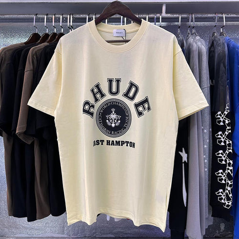 Rhude T-shirts Solid Color Pattern Printed Cotton Casual Short Sleeve Men and Women