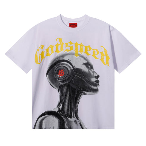 Godspeed T-shirts Technology Robot Printing Cotton Casual Short Sleeve Men and Women
