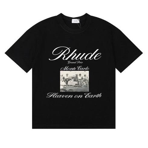 Rhude T-shirts Heave on Earth Printed Cotton Casual Short Sleeve Men and Women