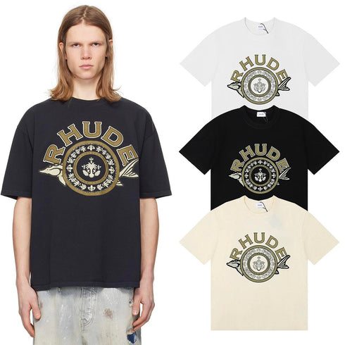 Rhude T-shirts Sturgeon Caviar Printed Cotton Short Sleeves Men and Women
