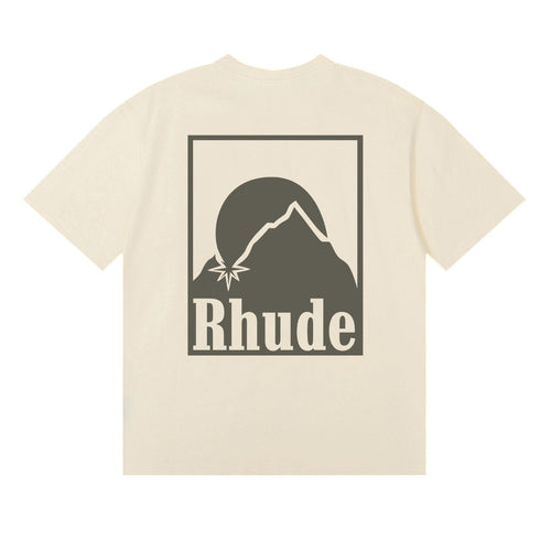 Rhude T-shirts Moon Badge Printing Cotton Casual Short Sleeve Men and Women