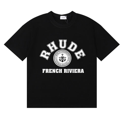 Rhude T-shirts French Cote d'Azur Printed Cotton Casual Short Sleeves Men and Women