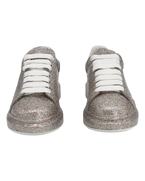 Women's Alexander Mcqueen Multicolor Glitter Spray Oversized Sneakers in Silver Leather