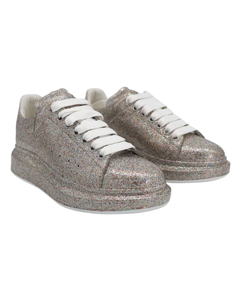 Women's Alexander Mcqueen Multicolor Glitter Spray Oversized Sneakers in Silver Leather