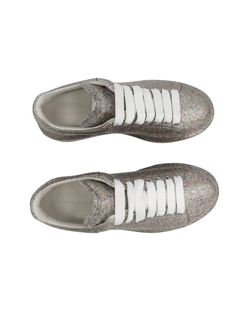 Women's Alexander Mcqueen Multicolor Glitter Spray Oversized Sneakers in Silver Leather