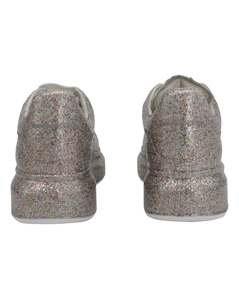 Women's Alexander Mcqueen Multicolor Glitter Spray Oversized Sneakers in Silver Leather