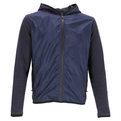 Men's Prada Zipped Hoodie in Navy Blue Cotton and Nylon