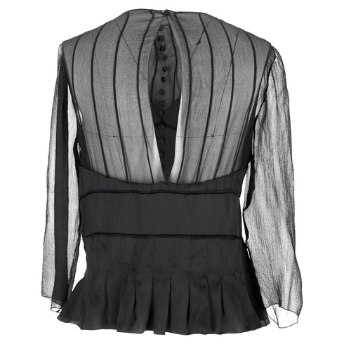 Women's Chloé Pleated Sheer Long Sleeve Blouse in Black Silk