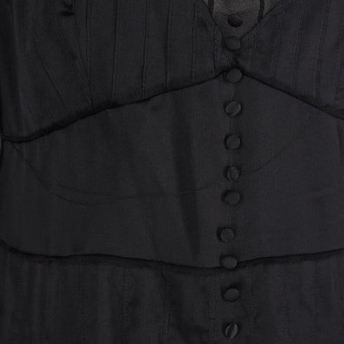 Women's Chloé Pleated Sheer Long Sleeve Blouse in Black Silk