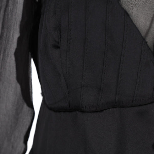 Women's Chloé Pleated Sheer Long Sleeve Blouse in Black Silk