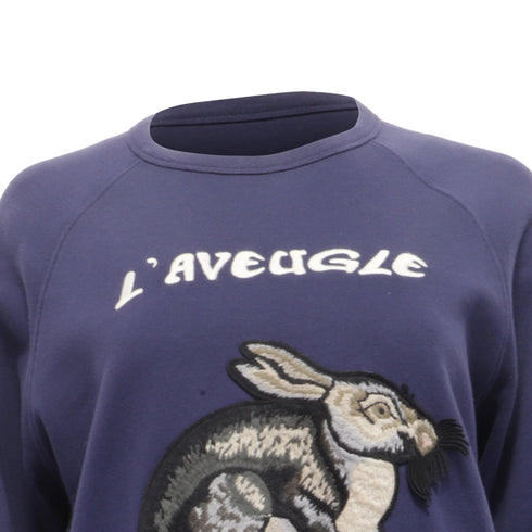 Women's Gucci L'Aveugle Par Amour Hare Appliqué Sweater in Navy Blue Cotton
