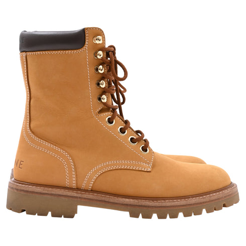 Men's Celine Kurt Leather-Trimmed Boots In Brown Nubuck