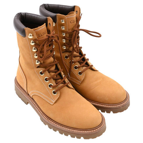 Men's Celine Kurt Leather-Trimmed Boots In Brown Nubuck