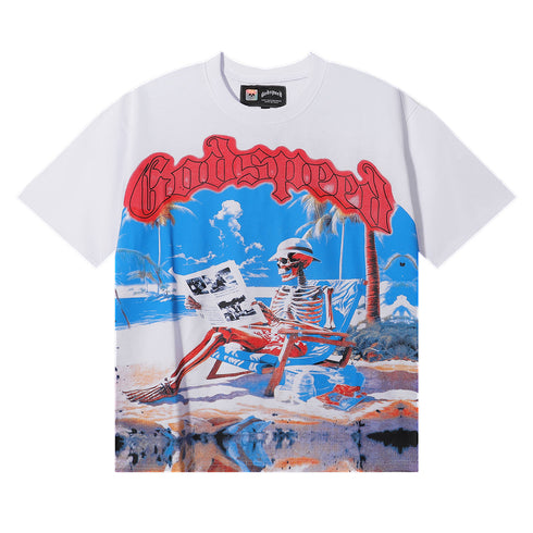 Godspeed T-shirts Cozy Beach Skull Double Yarn Cotton Casual Short Sleeves Men and Women