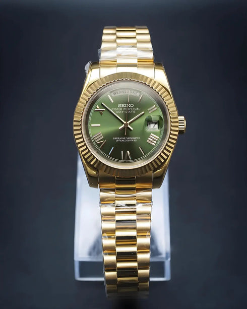 Seiko Mod Daydate | Gold Olive Green