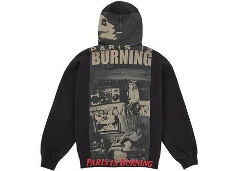 Supreme Paris Is Burning Zip Up Hooded Sweatshirt Black