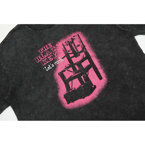 Gallery Dept T Shirts Dark Black Seat Printed Washed Distressed Short Sleeve