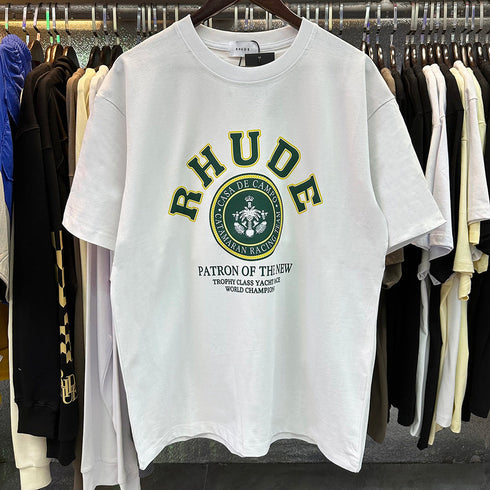 Rhude T-shirts Green Print Loose Casual Short Sleeve Men and Women