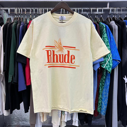 Rhude T-shirts Eagle Rossa Printed Cotton Casual Short Sleeve Men and Women