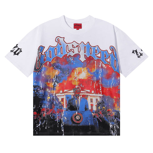 Godspeed T-shirts Speech Skull Printing Cotton Casual Crew Neck Short Sleeve Men and Women