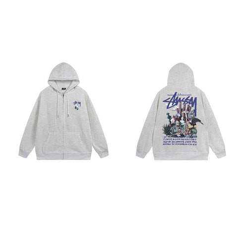 Stussy Hoodie Zip-Up Cardigan Fleece Hooded Sweater