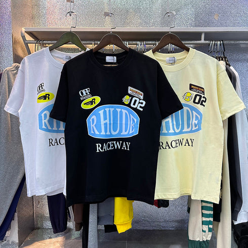 Rhude T-shirts Raceway Printing Cotton Casual Crew Neck Short Sleeve Men and Women