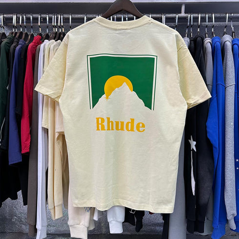 Rhude T-shirts Sunset Classic Print Cotton Casual Short Sleeve Men and Women