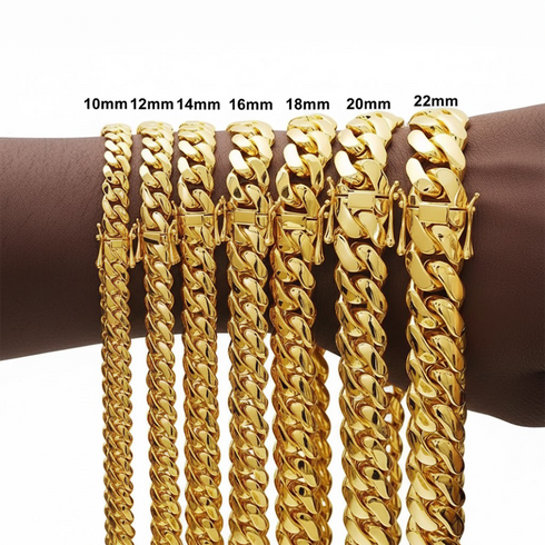 Miami Cuban Link Chain – 18K Gold Plated, 10mm to 22mm