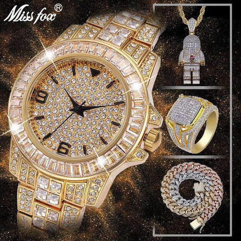 18k Gold Plated Swag and Surf Watch and Chain Combo