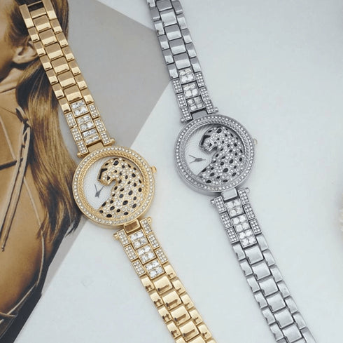 18k Gold Quartz Diamond Leopard Watch