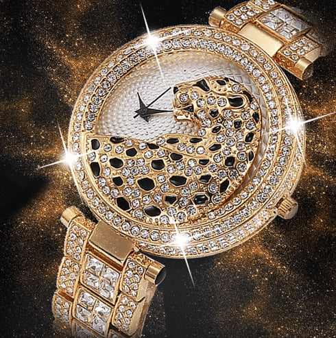 18k Gold Quartz Diamond Leopard Watch