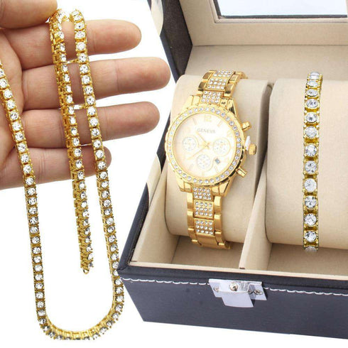 Draped in Gold Watch, Bracelet, and Chain Combo