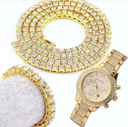 Draped in Gold Watch, Bracelet, and Chain Combo