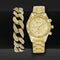 Gold Bling Watch + Cuban Chain Bracelet Set