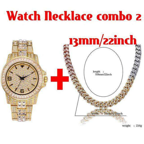 18k Gold Plated Swag and Surf Watch and Chain Combo