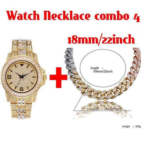 18k Gold Plated Swag and Surf Watch and Chain Combo