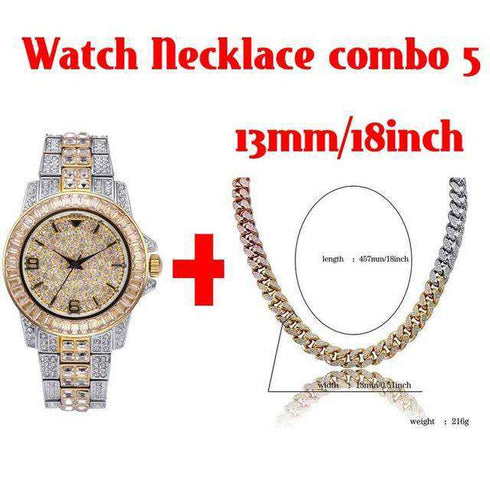 18k Gold Plated Swag and Surf Watch and Chain Combo