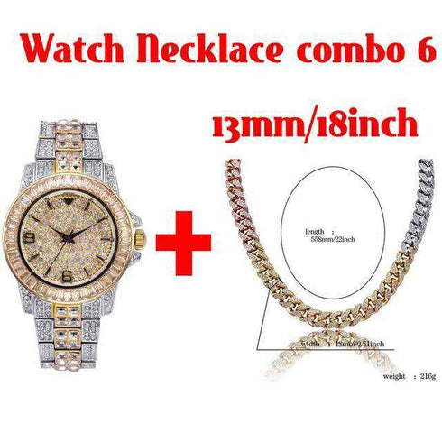 18k Gold Plated Swag and Surf Watch and Chain Combo