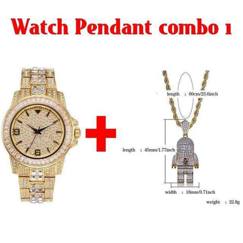 18k Gold Plated Swag and Surf Watch and Chain Combo