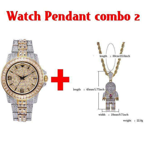 18k Gold Plated Swag and Surf Watch and Chain Combo