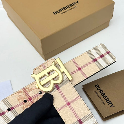Burberry Men‘s Leather Belt – TB Monogram Buckle / Check Pattern