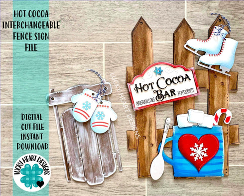 Hot Cocoa Interchangeable Fence Sign File SVG, Winter Glowforge, LuckyHeartDesignsCo