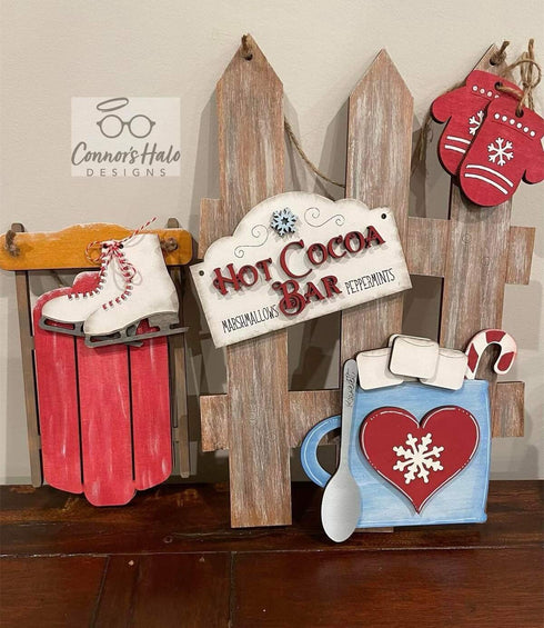 Hot Cocoa Interchangeable Fence Sign File SVG, Winter Glowforge, LuckyHeartDesignsCo