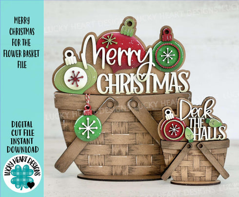Merry Christmas For The Flower Basket Interchangeable File SVG, TINY Holiday, Ornaments, Tiered Tray, Glowforge, LuckyHeartDesignsCo