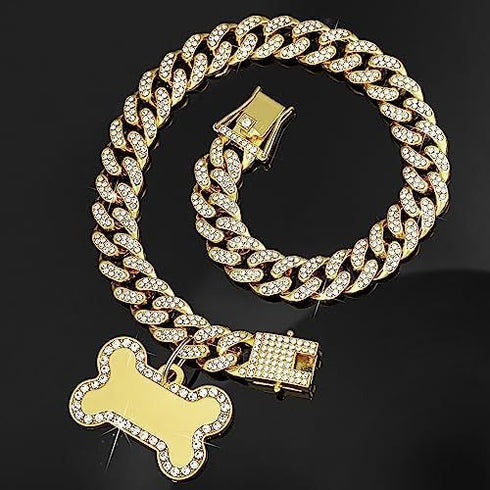 Custom Name Gold Bone Pendant Dog Chain
